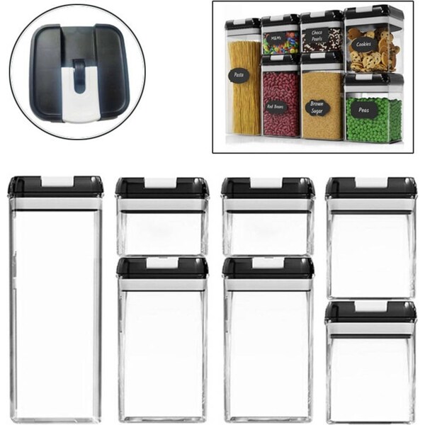 Catzon 7 Pieces Plastic Food Storage Containers with Easy Lock Lids for Kitchen Pantry Organization and Storage -Black Lid