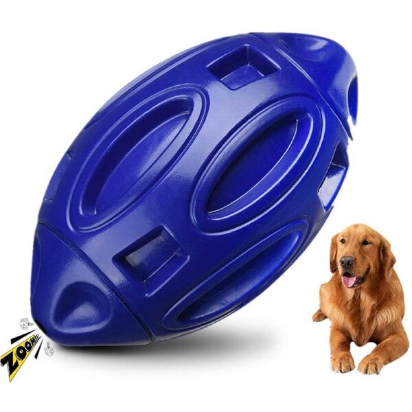 Catzon Dog Squeak Toys for Aggressive Chewers Durable Pet Rubber Football Toys-NavyBlue