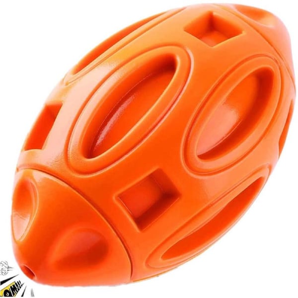 Catzon Dog Squeak Toys for Aggressive Chewers Durable Pet Rubber Football Toys-Orange