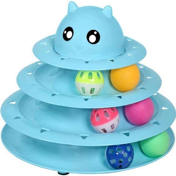 Catzon Cat Toy Roller 3 Level Turntable with Six Colorful Balls Interactive Puzzle Kitten Toys Blue