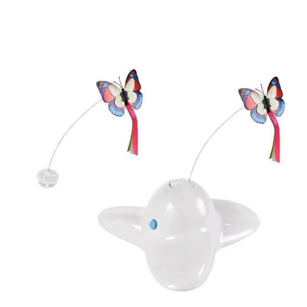 Catzon Cat Toy Butterfly Electric Flutter Rotating Kitten Toys with Replacement Butterfly-White