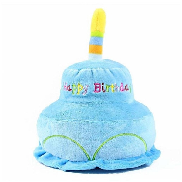 Catzon Pet Plush Doll Birthday Double Layer Cake Squeaky Dog Toy-Blue