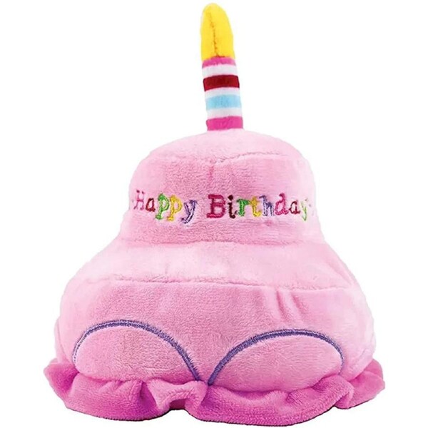 Catzon Pet Plush Doll Birthday Double Layer Cake Squeaky Dog Toy-Pink