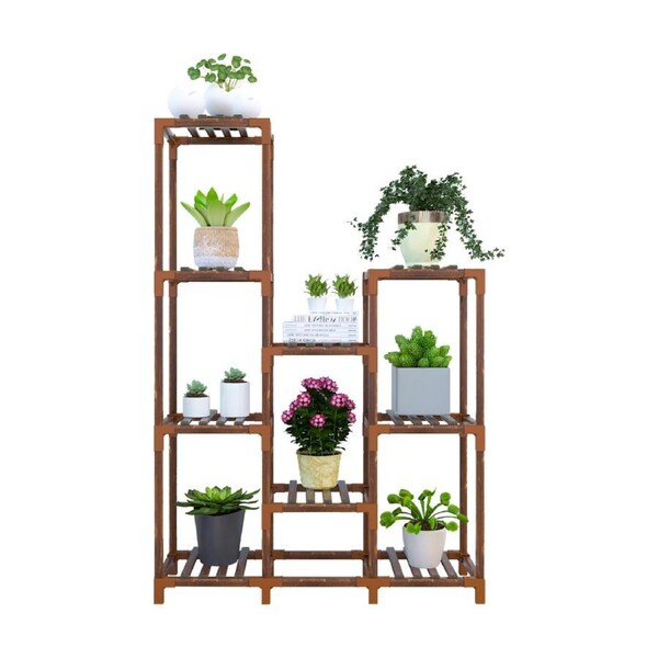 Indoor Outdoor Garden Plant Stand Planter Flower Pot Shelf Wooden Shelving - 9 Shelves