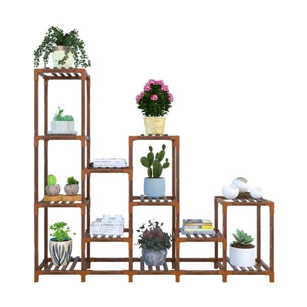 Indoor Outdoor Garden Plant Stand Planter Flower Pot Shelf Wooden Shelving - 12 Shelves