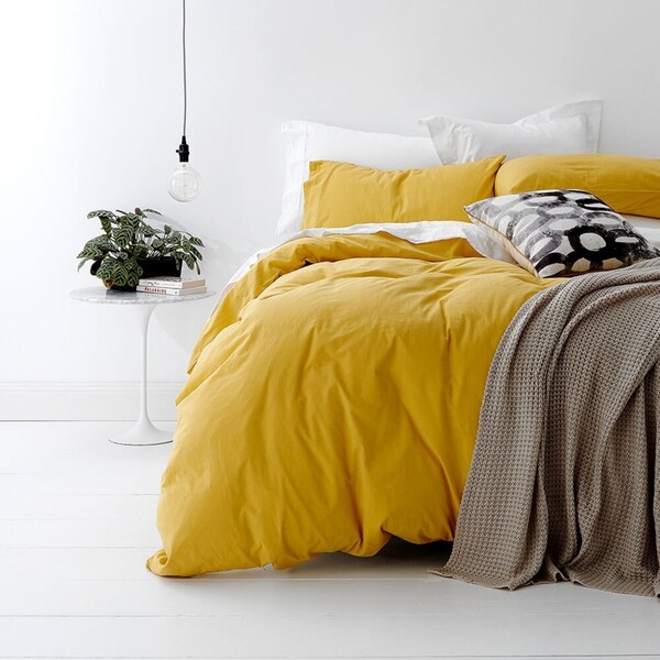 Park Avenue Queen Bed Quilt Cover Set European Vintage Washed Cotton Misted YEL