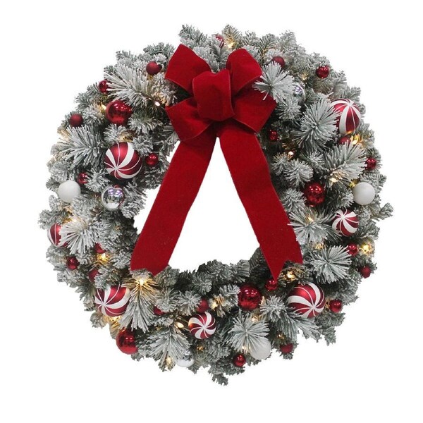 Snowy Flocked Pre-Decorated Wreath 61cm / 24 inches