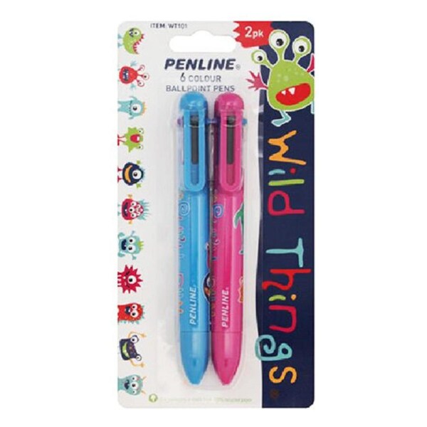 3 Pack x Penline 6 Colour Wild things Ballpoint Pens 2pc