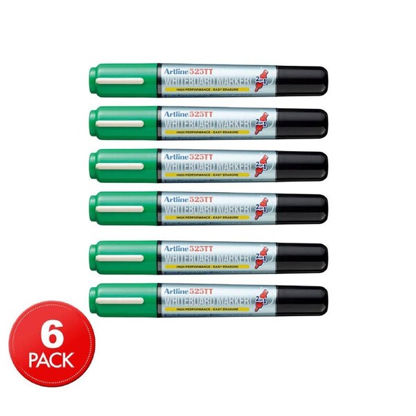 6 Pack x Artline 525TT Dual Nib Whiteboard Marker - Green/Black