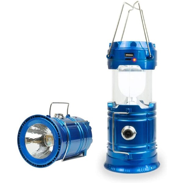 7 LED Camping Lantern Rechargeable Battery USB Output Hiking Torch 800lux - Blue