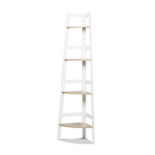 4 Tier Ladder Shelving Unit Display Stand Book Rack Corner Storage White