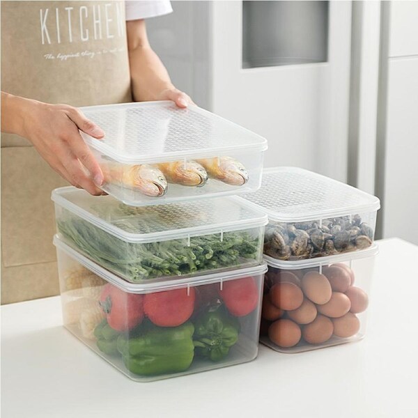 2x Food Storage Container 28x20x7.8CM Fridge Freezer Kitchen Plastic Box Organizer