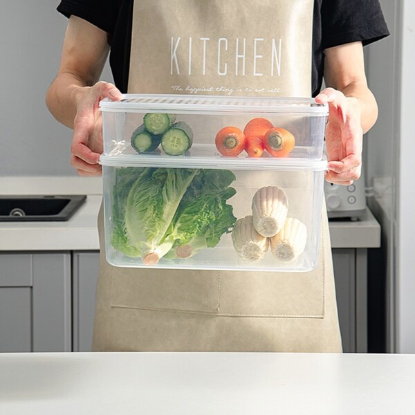 2x Food Storage Container 31x24x7.8CM Fridge Freezer Kitchen Plastic Box Organizer