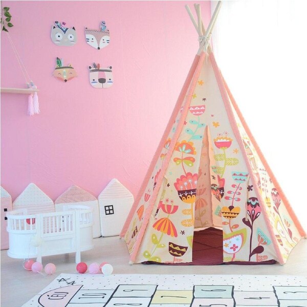 All 4 Kids Nora Large Pink Blooming Kids Teepee Tent