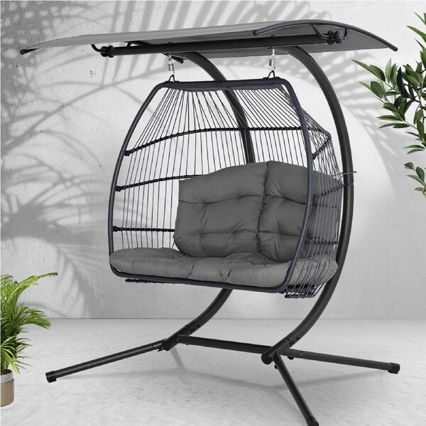Gardeon Outdoor Furniture Lounge Hanging Swing Chair Egg Hammock Stand Rattan Wicker Grey
