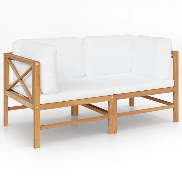 2-seater Garden Bench with Cream Cushions Solid Teak Wood vidaXL