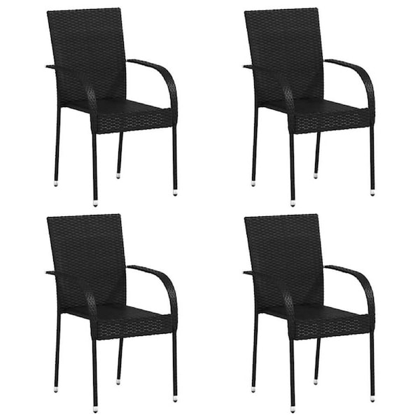 Stackable Outdoor Chairs 4 pcs Poly Rattan Black vidaXL