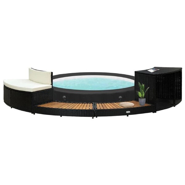 Spa Surround Black Poly Rattan and Acacia Wood vidaXL