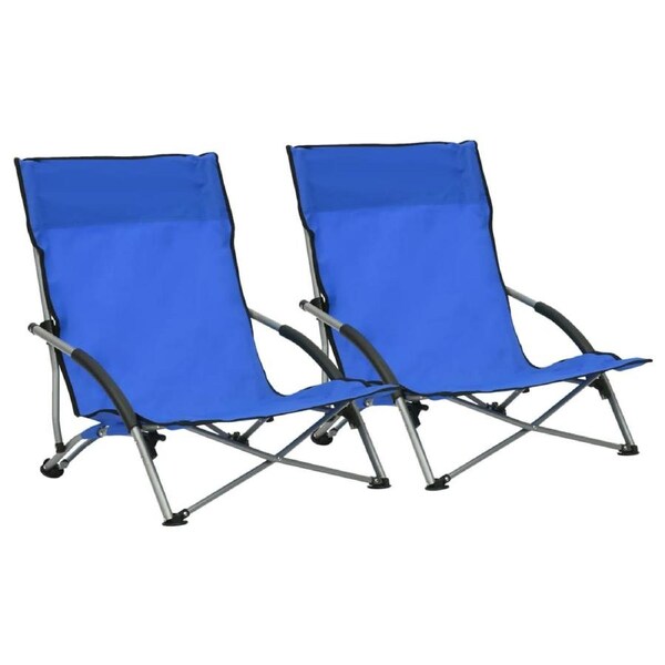 Folding Beach Chairs 2 pcs Blue Fabric vidaXL