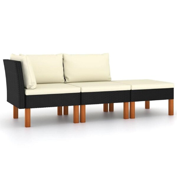 3 Piece Garden Lounge Set Poly Rattan and Solid Eucalyptus Wood vidaXL