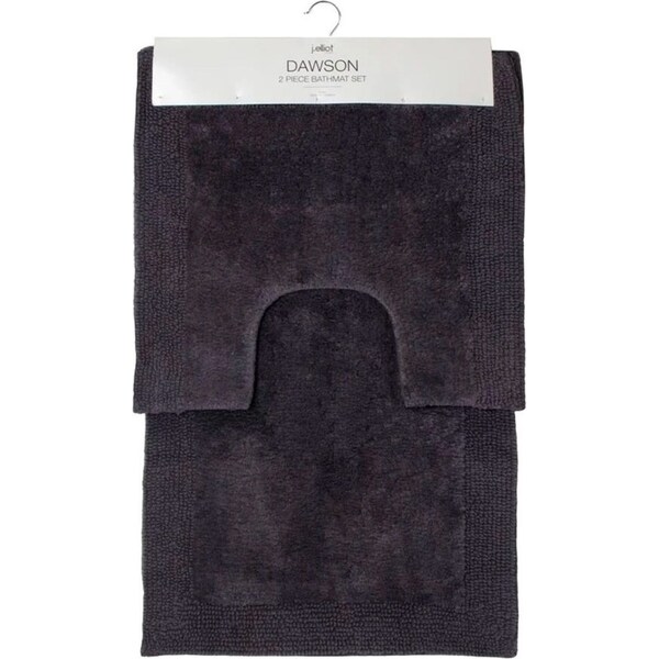 2pc J.Elliot 80cm Dawson Bathroom Cotton Bath/Toilet/Shower Mat/Rug Set Charcoal