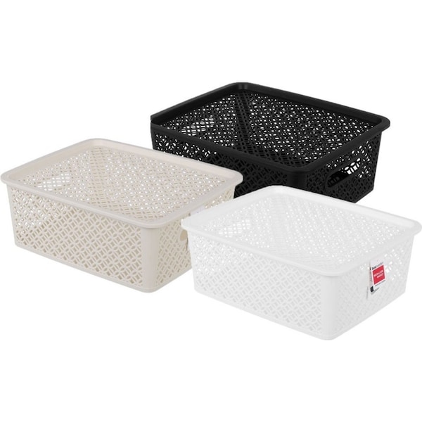 3x Boxsweden Medallion Basket 14.5L w/ Lid 36.5cm Home Storage Container Assort