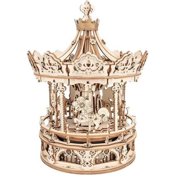 Robotime ROKR 3D Romantic Carousel Mechanical Music Box DIY Wooden Puzzle AMK62