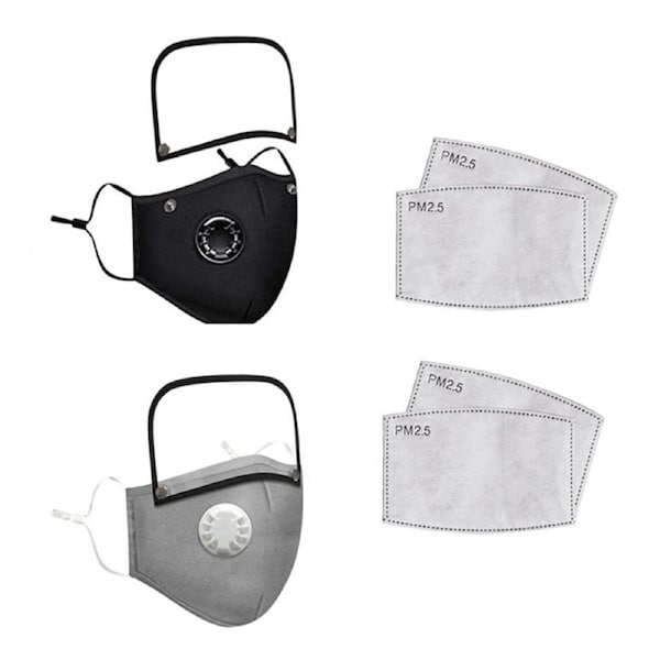 Catzon 2 Packs Kid Face Mask with Detachable Eye Shield Protective Breathable Face Mask-Black+Gray