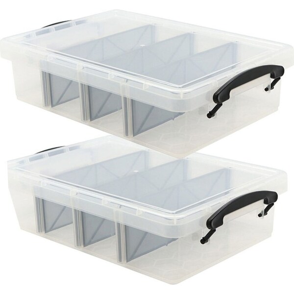 2x Boxsweden 6L Compartment Storer 4 Section Storage Organiser Container Clear
