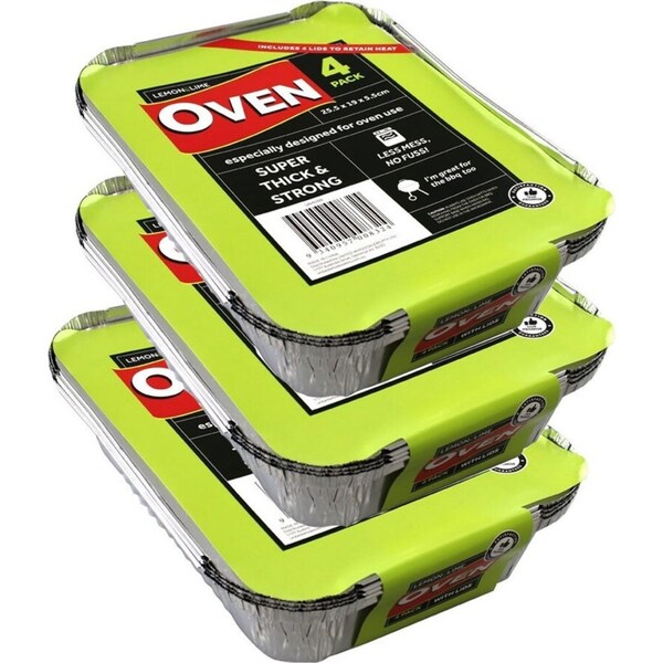 12PK Lemon & Lime Foil Container w/Lid 26.5cm Shelf Ready Home Oven BBQ Cookware