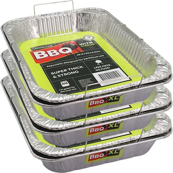 3x Lemon & Lime Foil Tray w/ Wire Handles 45.5cm Shelf Ready Oven BBQ Cookware