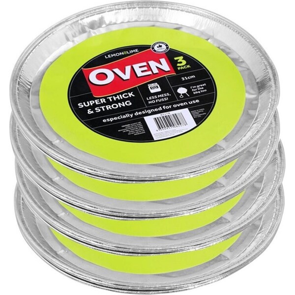 12PK Lemon & Lime Foil Pizza Tray 31cm Round Shelf Ready Home Oven BBQ Cookware