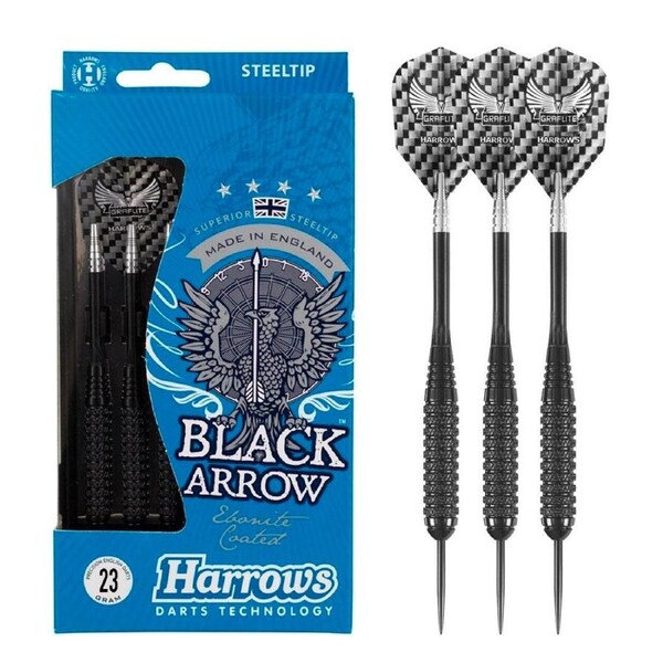 3pc Harrows 23g Precision Black Arrow Brass Steel Tip Darts w/Flight/Stem/Casing