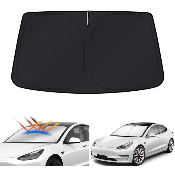 WindScreen Sun Shade for Tesla Model 3 2017-2023 Blocks UV Rays Foldable Custom Sun Visor Protector