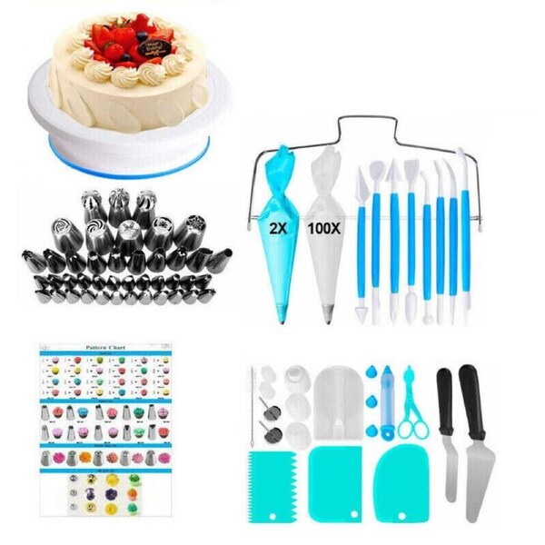 170Pcs Cake Decorating Kit Turntable Rotating Baking Flower Icing Piping Nozzles