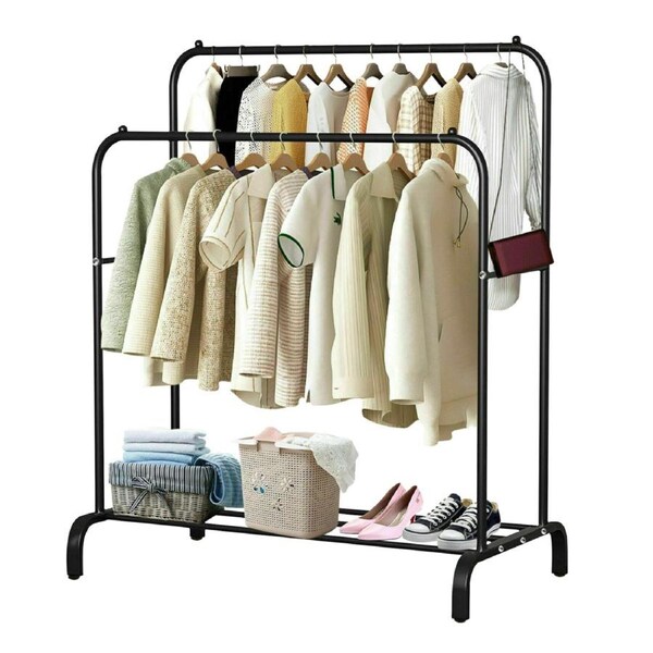 Heavy Metal Double Clothes Rail Hanging Rack Garment Display Stand Storage Shelf