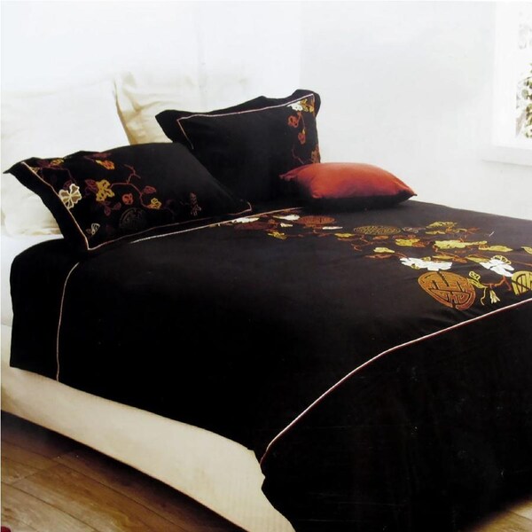 Fortune Rings Embroidered Polyester Quilt Cover Set Queen 210 x 210 cm
