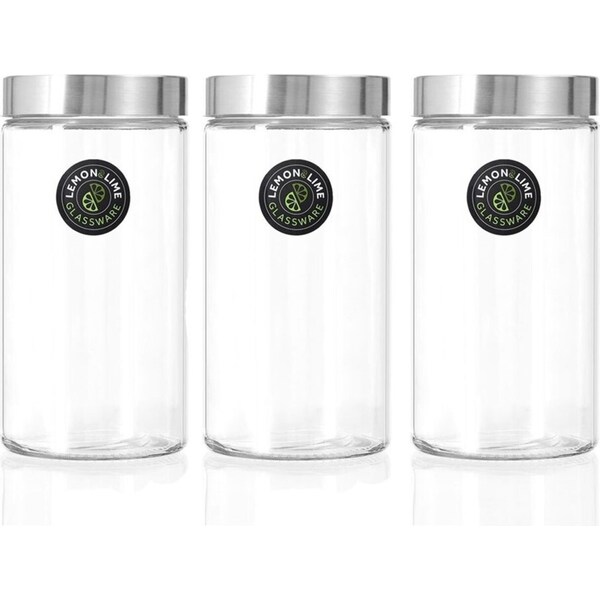 3x Lemon & Lime Alto 1.7L Glass Jar 22cm Stainless Steel Lid Kitchen Storage CLR