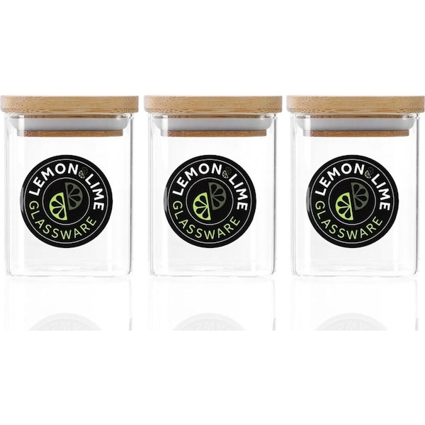 3PK Lemon & Lime Camden 200ml Glass Jar Square Storage Container w/ Bamboo Lid