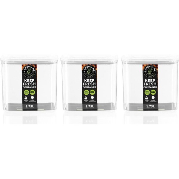3x Lemon & Lime 1.75L Keep Fresh Storer Food Container Rectangle Storage w/ Lid