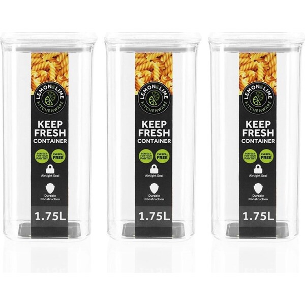 3x Lemon & Lime 1.75L Keep Fresh Storer Food Container Square Storage w/ Lid CLR