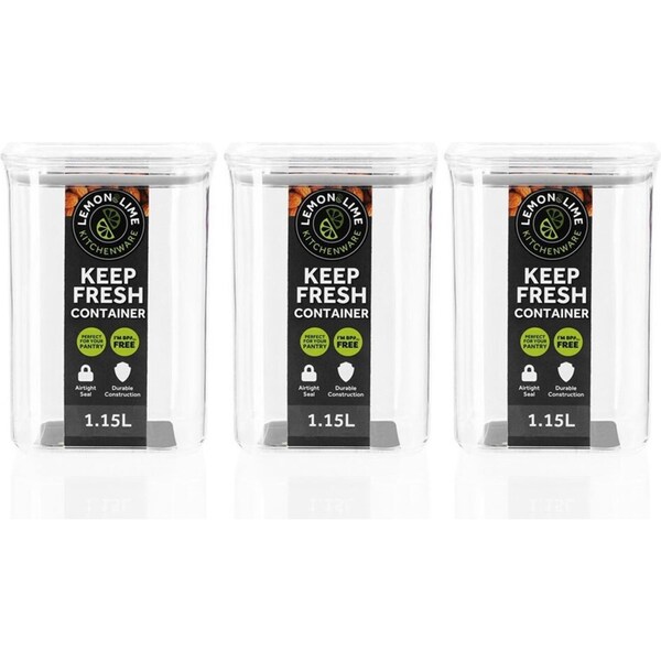 3x Lemon & Lime 1.15L Keep Fresh Storer Food Container Square Storage w/ Lid CLR