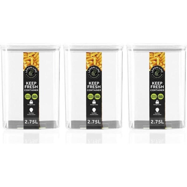 3x Lemon & Lime 2.75L Keep Fresh Storer Food Container Rectangle Storage w/ Lid