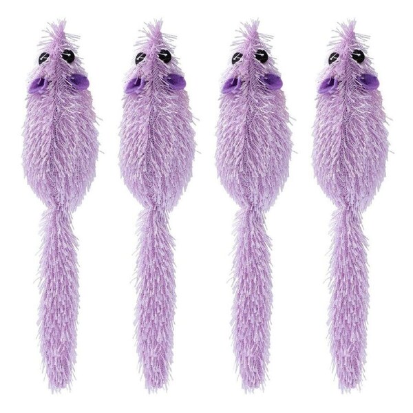 4x Paws & Claws 17cm Furry Long-Tail Catnip Mouse Interactive Toy for Cats Asst