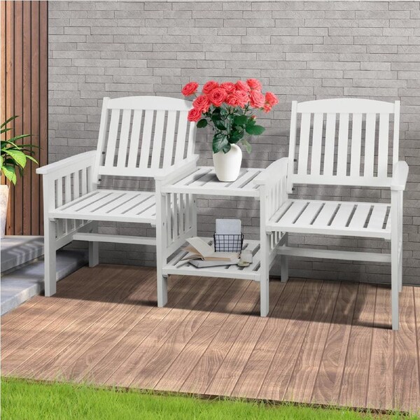 Livsip Wooden Garden Bench 2 Seat Table Loveseat Outdoor Patio Furniture