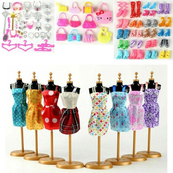 70pcs Barbie Doll Jewellery Clothes Set Accessories Dresses Shoes