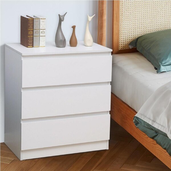 Advwin Bedside Table with 3 Drawers 77cm Height Side Table for Bedroom Livingroom White