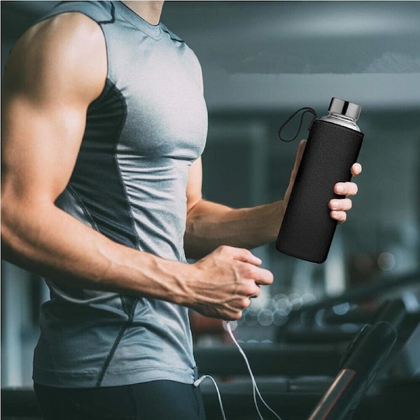 12 x 500ml Large Glass Water Sports Bottle Ribbon Handle Juice Beverage Storage