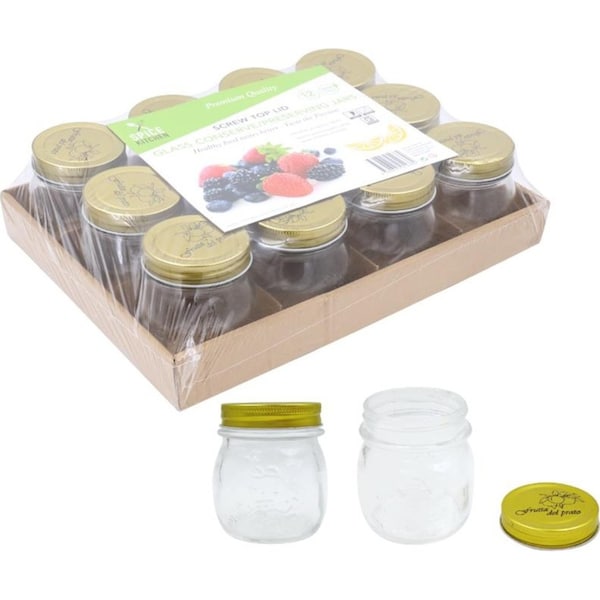12x Glass Jars with Lid 300ML Small Food Storage Mason Jam Bottle Container