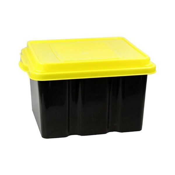 3 x Black Plastic Storage Tub 31L Yellow Lid 48x38x28cm Heavy Duty Container